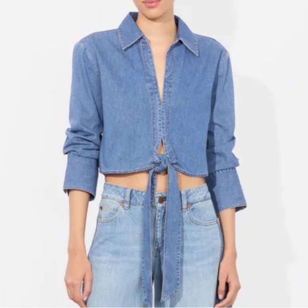 Alice and Olivia Hannon chambray tie front top